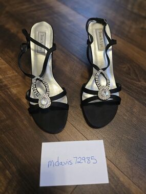 Touch Ups Black Evening T-Strap Crystal Sandals